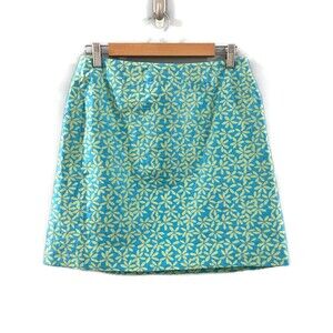 Context Petite Silk Blend Floral 70's Print Mini Skirt - Blue/Green 4P